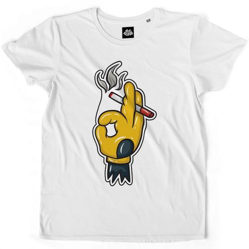 Teetown - T Shirt Homme - Cartoon Smoker - Peace 420 Cigar Chill Bart Cigarette Smoke - 100% Coton Bio