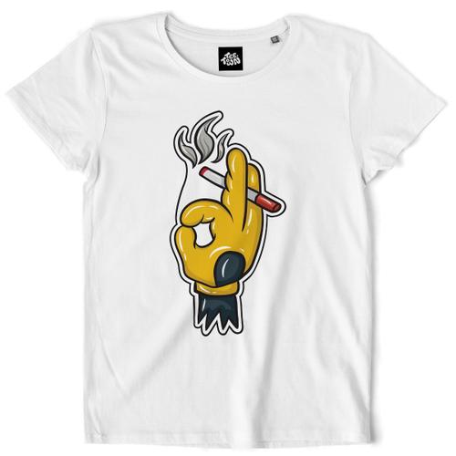 Teetown - T Shirt Femme - Cartoon Smoker - Peace 420 Cigar Chill Bart Cigarette Smoke - 100% Coton Bio