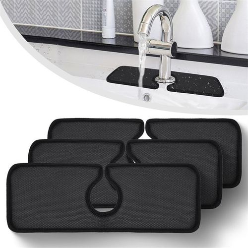 Lot De 3 Tapis Absorbants Épais Pour Robinet De Cuisine Et Salle De Bain Noir