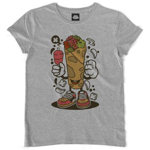 Teetown - T Shirt Femme - Kebab Cartoon - Taco Tomate Salade Oignons Burrito Shawarma - 100% Coton Bio