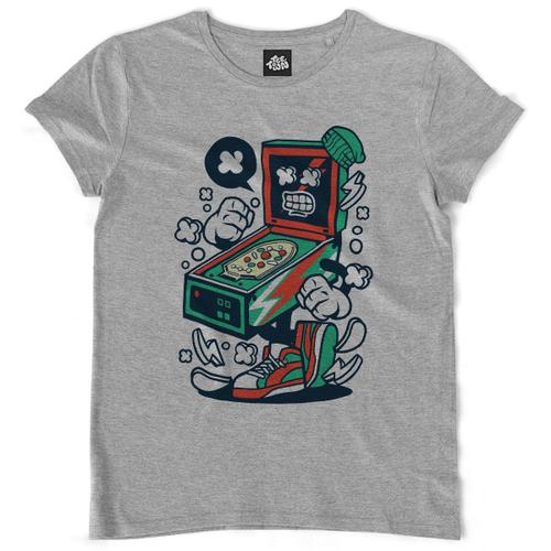 Teetown - T Shirt Femme - Oldschool Flipper - Gaming Cartoon Games Vintage Rétro Bar Arcade - 100% Coton Bio