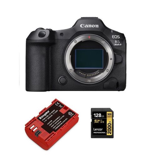 Boîtier Canon EOS R5 II + batterie Kingma 2400 mAh (Canon LP-E6NH) + carte mémoire Lexar Professional 2000x UHS-II SDXC 128 Go