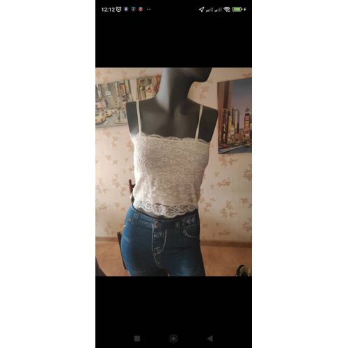 Jolie Débardeur Blanc Avec Dentelle Et Doublure Pour Femme Taille S/M Neuf Avec Étiquette.