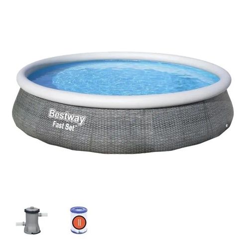 Piscine Autoportante Ronde BESTWAY Motif Rotin Gris 396X84X67 cm