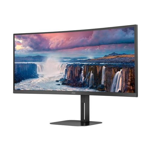 AOC Value-line CU34V5C/BK - V5 series - écran LED - incurvé - 34" - 3440 x 1440 WQHD @ 100 Hz - VA - 300 cd/m² - 3000:1 - 4 ms - HDMI, DisplayPort, USB-C - haut-parleurs - noir mat