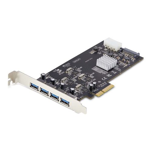 StarTech.com 4-Port USB-A PCIe Card, USB 3.2 5Gbps, 4x USB Controllers - Adaptateur USB - PCIe 2.0 x4 - USB 3.2 Gen 1 x 4 - noir - pour P/N: FCREADMICRO3V2, USB315AC1M, USB3S2SAT3CB