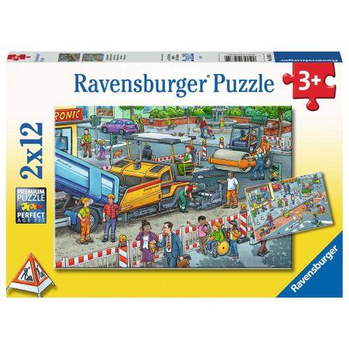 2 Puzzles - Chantier De Construction De Route - 12 Et 12 Pièces