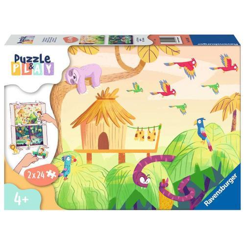 2 Puzzles - Puzzle & Play - Aventures Dans La Jungle - 24 Et 24 Pièces
