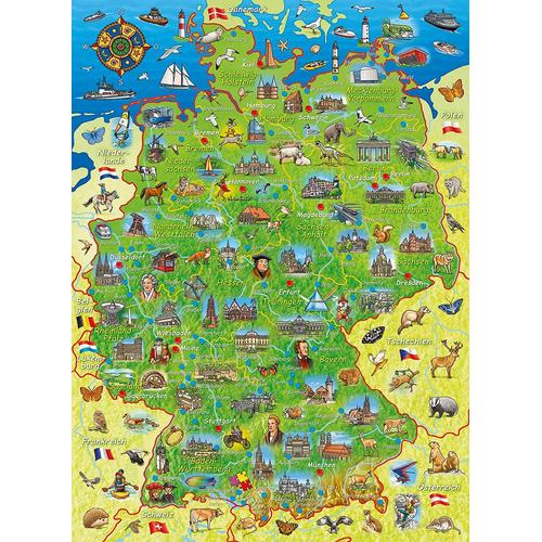 Puzzle Pièces Xxl - Carte De L'allemagne Colorée - Puzzle 200 Pièces