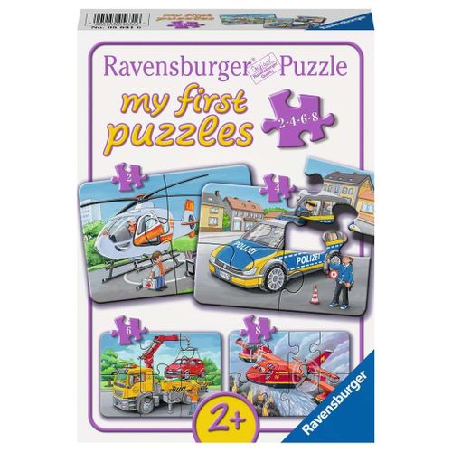 Puzzle Cadre - 4 Puzzles - Mes Véhicules D'urgence - 2, 4, 6 Et 8 Pièces