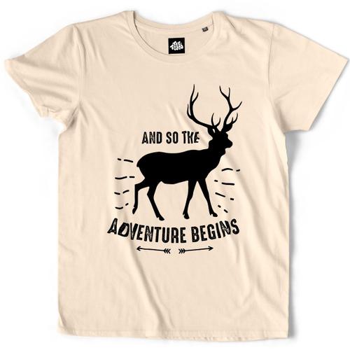 Teetown - T Shirt Homme - Deer Adventure - Animal Wildlife Hunt Hunting Hunter Wild - 100% Coton Bio