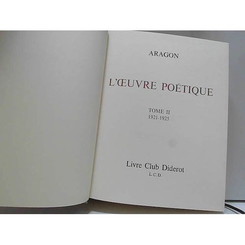 3289150 - L'oeuvre Poétique Tome Ii : 1921-1925 - Louis Aragon