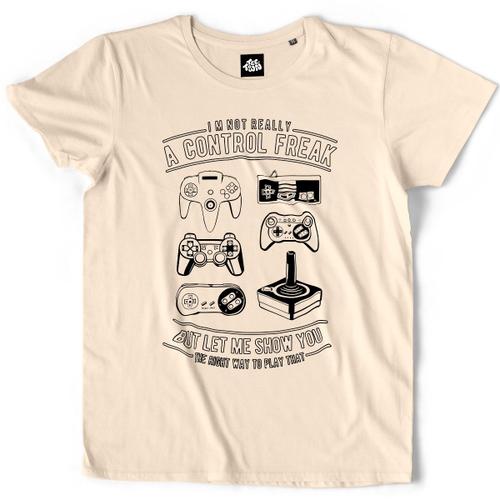Teetown - T Shirt Homme - Histoire Manettes - Playstation Gamer Retro Nerd Geek Game Nintendo Controller Nes - 100% Coton Bio