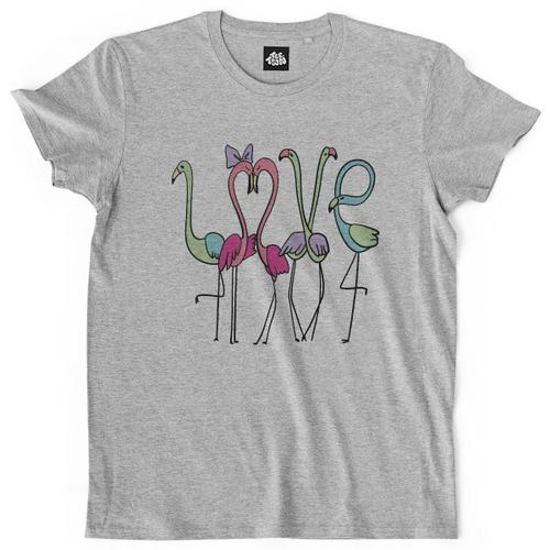 Teetown - T Shirt Homme - Love Bird - Cute Héron Flamant Rose Amour Joli Oiseau - 100% Coton Bio