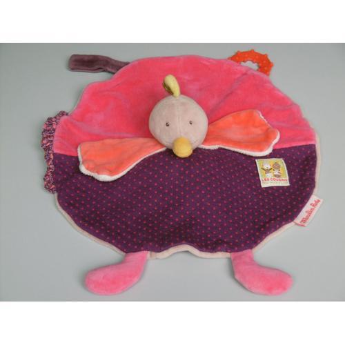 Doudou Poule Oiseau Plat Rond Rose Violet Les Cousins Moulin Roty