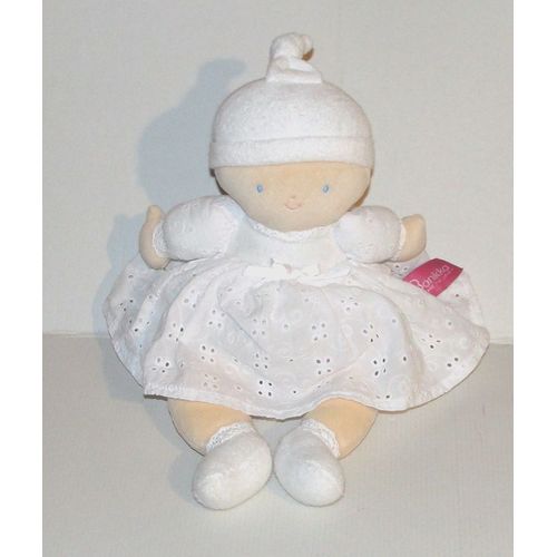 Doudou Poupée Bonikka Robe Blanche - Peluche Bébé 30 Cm