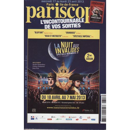 Pariscope / 17-04-2013 N°2343 : Léa Drucker (1p) - Marc Restellini (2p) - Romane Et Richard Bohringer (1p) - Catherine Frot (1p) - Rokia Traoré (1p) - Arno (1/2p)