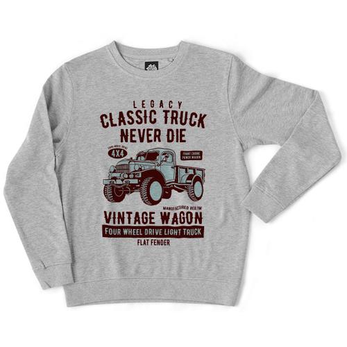Teetown - Sweat Unisexe - Camion Vintage - Retro Voiture 4x4 Wagon Mecano Oldschool Garage Classic - Coton Bio