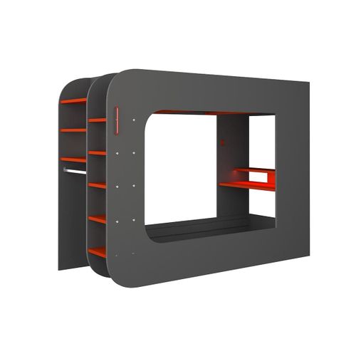 Lit Mezzanine Gamer 90 X 200 Cm - Avec Bureau Et Rangements - Avec Leds - Anthracite Et Rouge - Warrior