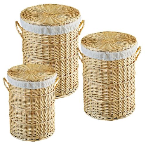 Coffres À Linge En Osier Blanc (Lot De 3)