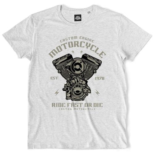 Teetown - T Shirt Homme - Motorcycle Engine - Biker Retro Bike Rock Metal Moto Oldschool Garage - 100% Coton Bio