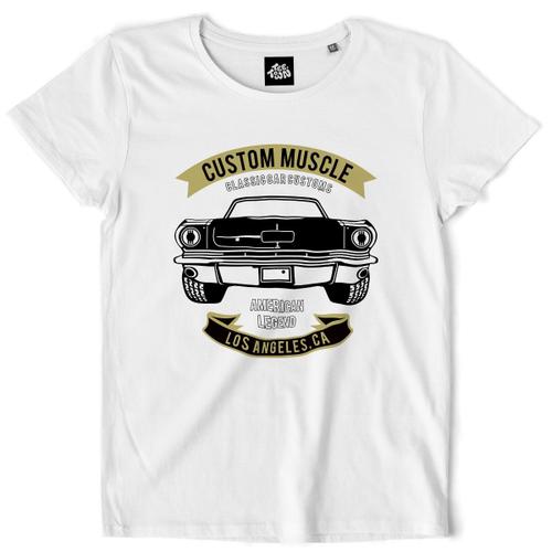 Teetown - T Shirt Femme - Muscle Car Américaine - Hot Rod Vintage Sport Car Rétro Oldschool - 100% Coton Bio