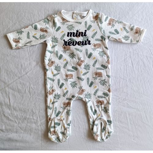 Grenouillere Pyjama Blanc Imprime Multicolore Koala Feuille. Petit Reveur. Gemo. Taille 6 Mois