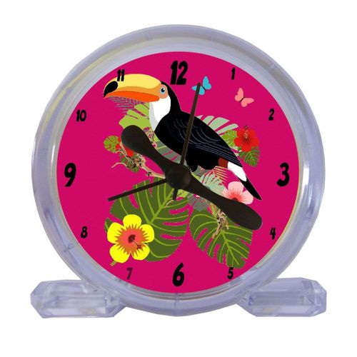 Réveil rose toucan en acrylique