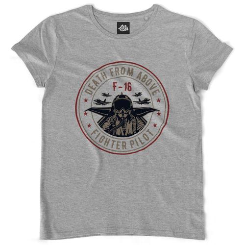 Teetown - T Shirt Femme - F16 Plane - Chasseur Armée Combat Bombes Bombardier Avion Chasse Patriote Guerre - 100% Coton Bio