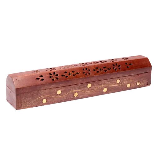 Boite Porte encens en bois motif Fleurs