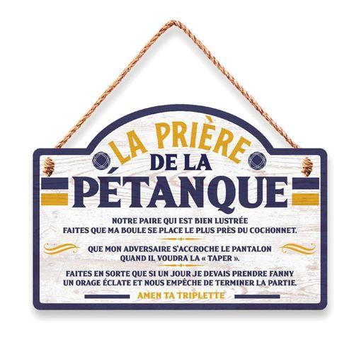 Plaque à suspendre Prière de la pétanque 20 cm