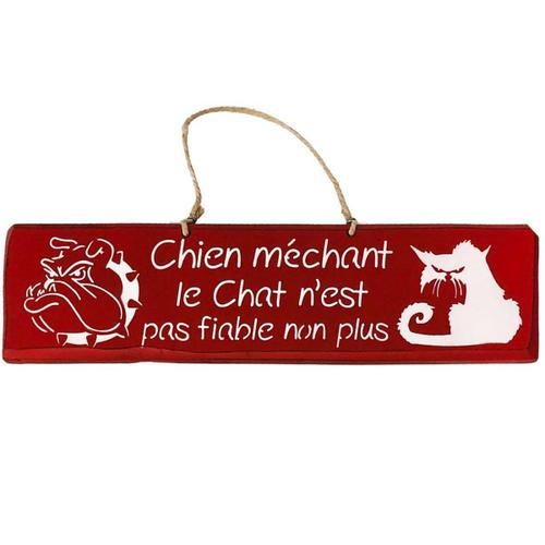 Plaque décorative en bois - Chien méchant - Rouge Hermés