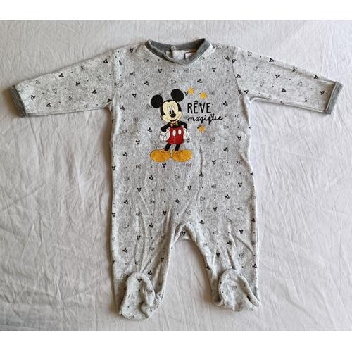 Grenouillere Pyjama Gris Imprime Mickey. Disney Baby. Taille 6 Mois