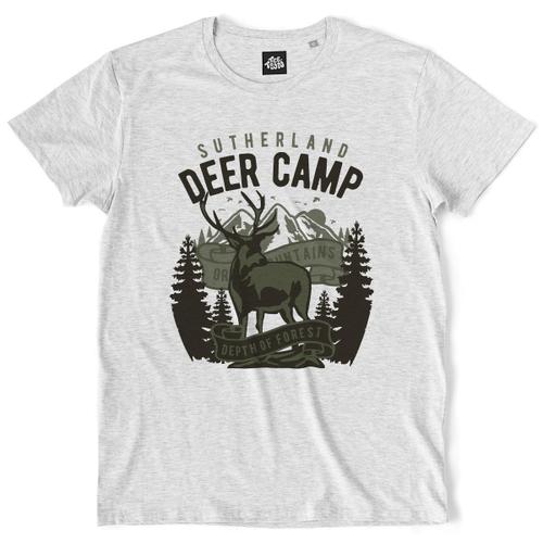 Teetown - T Shirt Homme - Deer Camp - Club Deerhunter Logo Forest Hunting Hunter - 100% Coton Bio