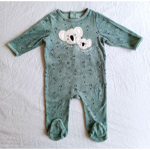 Grenouillere Pyjama Vert Imprime Koala. Je T Aime Pour Toujours. Gemo. Taille 6 Mois