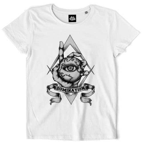 Teetown - T Shirt Femme - Domination Du Monde - Big Brother Planète Illuminati Rébellion Franc Main ¿Il Maçon - 100% Coton Bio