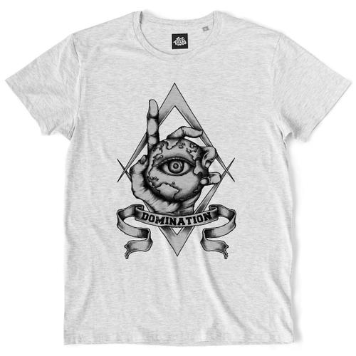 Teetown - T Shirt Homme - Domination Du Monde - Big Brother Planète Illuminati Rébellion Franc Main ¿Il Maçon - 100% Coton Bio