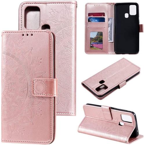 Coverkingz Housse Téléphone Portable Pour Huawei P Smart [2020] - Étui Housse Avec Compartiment Pour Carte P Smart [2020] Cover - Protection À Rabat Motif Mandala Or Rose Doré