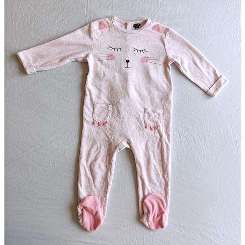 Grenouillere Pyjama Rose Chat. Kiabi. Taille 24 Mois. 2 Ans