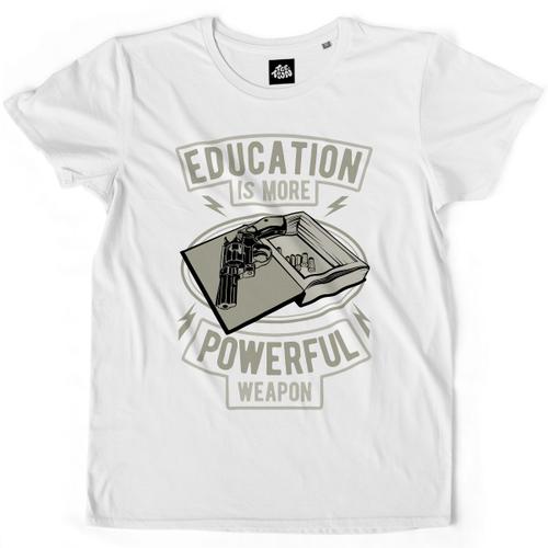 Teetown - T Shirt Homme - Education Is A Weapon - Guns Gun University School Power - 100% Coton Bio