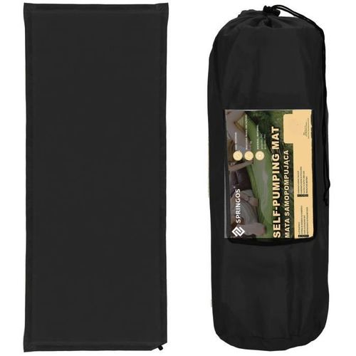 Matelas Autogonflant Springos® Pour Une Personne 50 X 180 Cm - Noir - Camping - Avec Sac De Transport