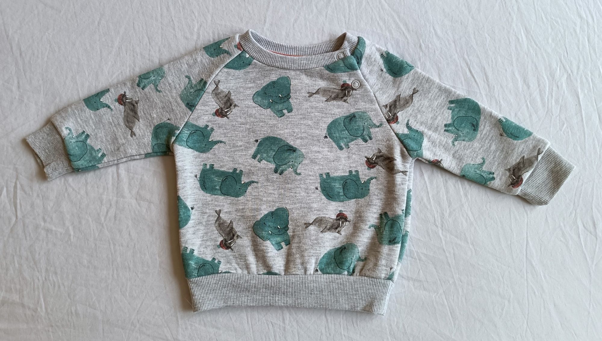 Sweat Gris Imprime Elephant Et Morse Multicolore. Primark. Taille 3 - 6 Mois. 68 Cm