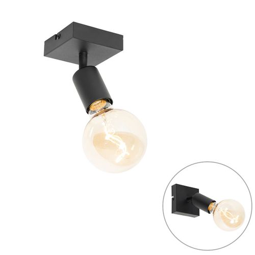 Qazqa Moderne Moderne Plafonnier ? Plafonnier Spot À Fixer Au Plafond Zwart Vierkant - Facil Acier Noir Carré / Luminaire / Lumiere / Éclairage / Intérieur / Salon / Cuisine E27 Max. 1 X 40...
