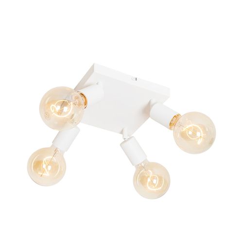 Qazqa Moderne Moderne Plafonnier ? Plafonnier Spot À Fixer Au Plafond Wit Vierkant 4-Lichts - Facil Acier Blanc Carré / Luminaire / Lumiere / Éclairage / Intérieur / Salon / Cuisine E27 Max....