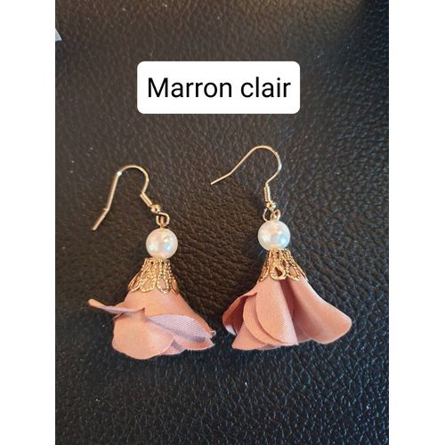Boucles D'oreilles Fantaisie Tissu Marron
