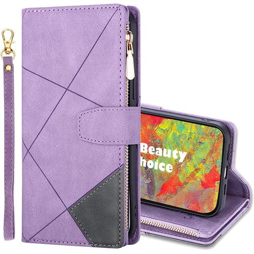 Mobeautychoice Coque Pour Xiaomi Redmi Note 10 Pro 5g / Poco X3 Gt [Avec Film De Protection Écran Hd], Flip Portefeuille Fentes Cartes Housse Antichoc Cuir Pu Vintage Portefeuille Etui (Mauve)