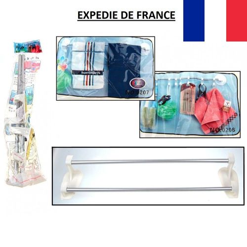 Porte Serviette Mural Adhésif Double 2 Bras Cintre Plastique 40 Cm 3 Couleurs Au Choix