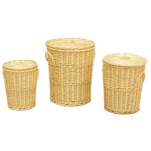 Panières À Linge En Osier Blanc (Lot De 3)