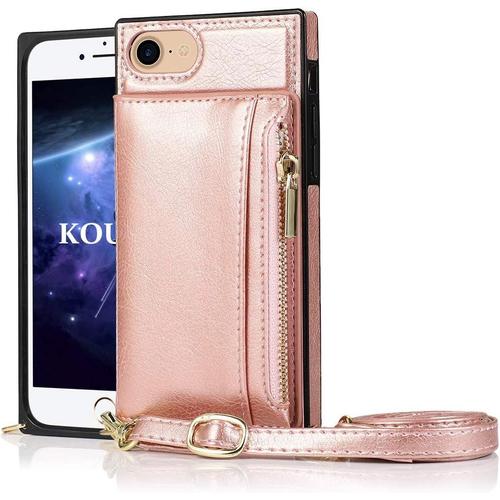 Kouyi Coque Pour Iphone 6s / 6 Plus, Housse Avec Carte De Crédit Holder Slot Étui Portefeuille Bandoulière Support Réglable Avec Flip Magnétique Pour Iphone 6s Plus/Iphone 6 Plus (5,5 Pouces) (Rose)