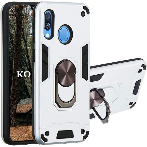 Kouyi Coque Samsung Galaxy A40, Double Couche Renforcée Défense Bumper Tpu Silicone Antichoc Armure Housse Etui Détachable 2 En 1 Avec Anneau Support (Blanc)